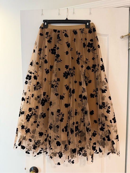 Wish Dresses & Skirts - Wish Black Floral Flocked Maxi Skirt on Tan Sheer Base